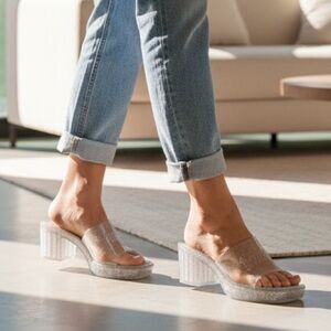 BARBIE MATTEL 7 Clear Jelly Slides Official 2022 Shoes Glitter Women's NWOT